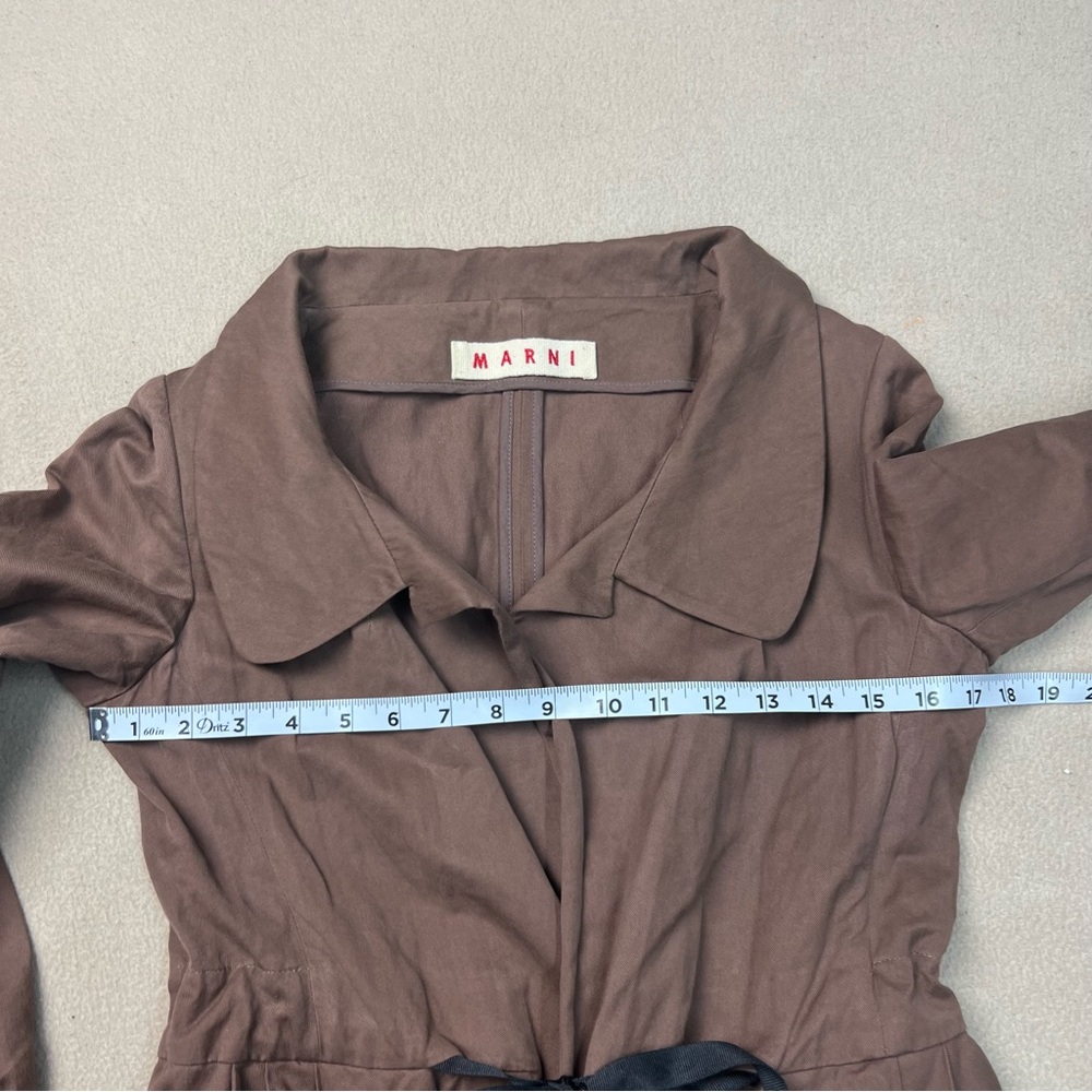 Marni jacket Womens 40 Size 4 Brown Tie Front Blazer Cotton Metallic Italy - Picture 3 of 10